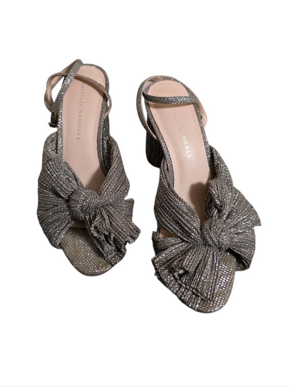Loeffler Randall Camellia Pleated Bow Heel in Silver Size 6.5